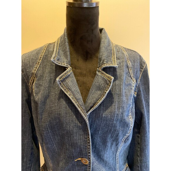 Gloria Vanderbilt Denim Jacket Fitted Detailed Stitching Front Pockets Size XL - Picture 2 of 12